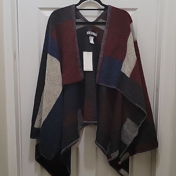 Natalia Romano Maroon Buffalo Plaid Samantha Poncho Wrap - Picture 3 of 9